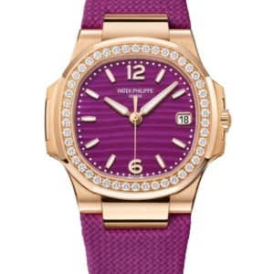 Patek Philippe Nautilus 32mm Diamond Bezel Rose Gold Purple Wave Dial 7010R-013